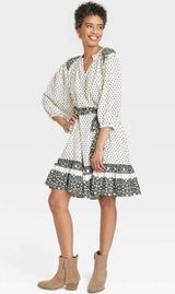 128. Knox rose Elegant Black and White Polka Dot Dress size large Photo 0