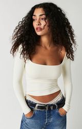 Free People New  Clean Lines Long Sleeves Top Photo 0