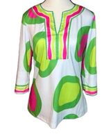Gretchen Scott Gretchen Scot Designs Split Neck Tunic - Rock Out Pattern Size S Neon Pink Green Photo 0