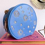 Boho Moon & Star Embroidered Blue Crossbody Bag Photo 0