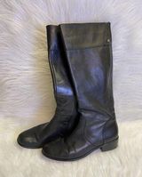 Corso Como  Black Women’s Leather Boots Sz 8M Almond Toe Block Stack Heel Logo Photo 0
