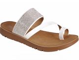 Boutique White Rhinestone Toe Ring Slide Sandals Photo 0