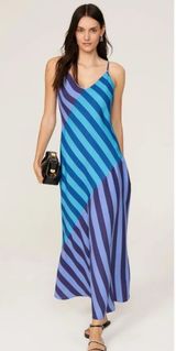 RTR sz 6 Saunders blue stripe slip v neck strappy asymmetrical skirt dress midi Photo 0