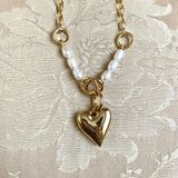 Ann Taylor  Heart Chain Faux Pearl Necklace in Gold Tone Photo 0