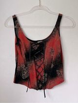 Mystic Vintage 90s  Red & Black Butterfly Print Lace Up Corset Top M Photo 0