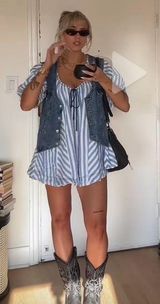 Blue and White Stripped Romper Photo 0