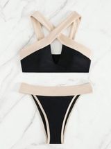 Black And Tan Bikini Set Photo 0