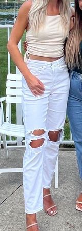 American Eagle White Ripped Straight Leg Jeans Photo 0