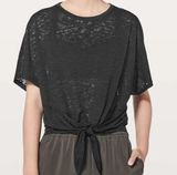 lululemon In Sequence Short Sleeve Black Burnout Tie Front Tee Photo 0