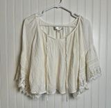 Band of Gypsies  White Cropped Peasant Style Top Bell Sleeves, Lace Detail Photo 0