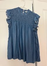 Crown & Ivy Blue/Denim Ruffle Blouse Top Photo 0