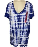 Merona NWT  T-Shirt Top XXL Womens Blue Indigo White Tie Dye V-Neck Casual Cotton Photo 0