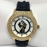 Black Lives Matter Leader BLM Fist Black watch 43mm Gold tone case running Photo 0