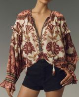 Riad V-Neck Tie Oversized Cotton Blouse, Size S Photo 0