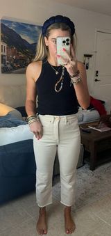 High Waisted Cream Denim Jeans Photo 0