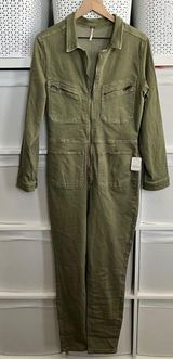 Free People Lennox Denim Jumpsuit in Army Green Photo 0