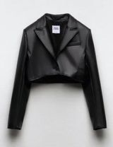 ZARA Basic Black Cropped Faux Leather Jacket Photo 0