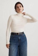 Brightside Finerib Turtleneck Long-Sleeve Tee in Antique Cream Large Photo 0