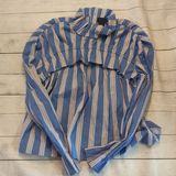 Maison cinqcent x  blue striped long sleeve blouse size small Photo 0