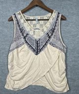 Free People Beige Tank Top Blue Beaded Crochet Look Cutout Back Women’s L Photo 0