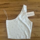 Love Tree Women’s One Shoulder White Beaded Crop Top Sz L NWT Photo 0