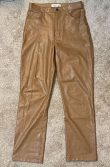 Abercrombie & Fitch Tan Curve Love Straight Leg Leather Pants Photo 0