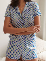 Roller Rabbit Blue Quilted Hearts Earth Day Polo Pajama Set Cotton Large Rare Photo 0