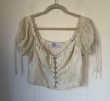 peasant crop top blouse yellow floral Coquette Women’s size US 8 Photo 0