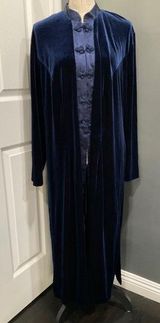 R&M RICHARDS KAREN KWONG CARDIGAN DUSTER BLUE VELVET VELOUR Photo 0