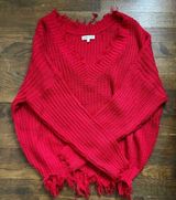 Main Strip Red Distressed Sweater Photo 0