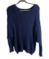 Aerie Size Large Cable Knit Navy Blue Sweater Chunky Oversized Fall Casual Cozy Photo 0