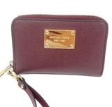 MICHAEL KORS Wallet Burgundy Red Maroon Gold Zip Around MK Wristlet W/ Strap Photo 0