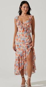 ASTR Mahalia High Low Midi Dress in Blue Orange Floral Size Small NWT Photo 0