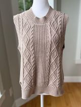 JOIE Taupe Tan Cableknit Sleeveless Crewneck Sweater Vest Size Large Photo 0