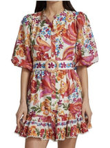 Farm Rio Spring Bananas Mini Dress Women’s Size L Floral Print with Puff Sleeves Photo 0