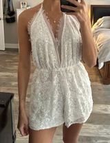 Kendall + Kylie  Backless White Lace Romper Photo 0