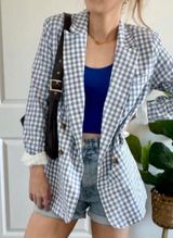 Blue and White Checkered Blazer Photo 0