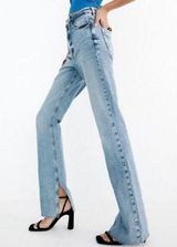 ZARA  High Waisted Raw Split Hem Denim Straight Jeans Blue Women's Size US 6 Photo 0