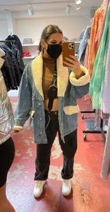 Signatures Oversized Denim Jacket With Fur Size M Photo 0