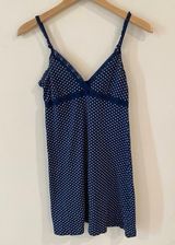 Aerie Sleeveless Lace Trim V Neck Polka Dot Slip Dress Blue Women's Size Medium Photo 0