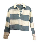 Marine Layer Blue Cream Stripe Cropped Rugby Shirt Long Sleeve Top Size XS Photo 0