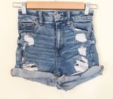 Curvy Hi Rise High waist ripped cutoffs Shortie jean shorts 00 XS Photo 0