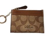 Signature Logo Credit Card Wallet Change Purse Keychain Tan Brown Photo 0