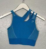 Women M Blue Ultra Seamless Sports Bra Strappy Stretch Gym Athletic Photo 0