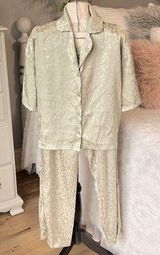 Nicole Miller New York Silky Light Champane Sage Green Pajama Set Photo 0