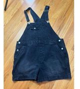 No Boundaries Denim Overalls Shorts Black Wash Adjustable Straps Pockets XL Photo 0