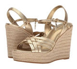 Coach Dottie Gold Metallic Leather Jute Espadrille Wedge Sandals Size 7.5 Photo 0