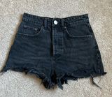 Black High Rise Distressed Cheeky Denim Shorts Size 2 Photo 0
