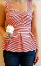 Anthropologie Cabana Peplum Red White Stripe Women's Blouse Top Shirt S HD Paris Photo 0