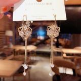 Women's Crystal Rose Flower Tassel Dangle Drop Earrings Gold Photo 0